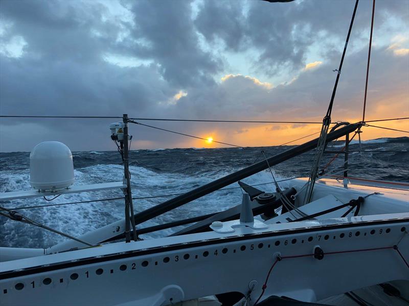 Beautiful sunrise from the balcony of Fabrice Amedeo - 2018 Route du Rhum photo copyright Fabrice Amedeo taken at  and featuring the IMOCA class