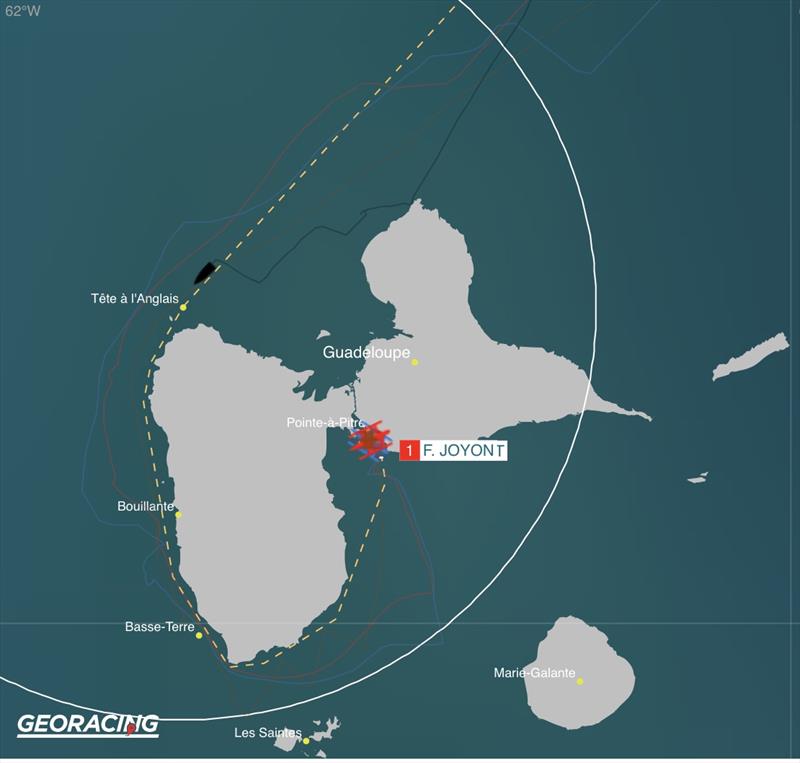 Alex Thomson (black) showing his course before and after the grounding incident - Route du Rhum - November 16, 2018 photo copyright Route du Rhum taken at  and featuring the IMOCA class