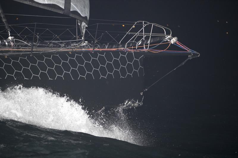 Alex Thomson's damage visible as he finishes Route du Rhum-Destination Guadeloupe after running aground photo copyright Alexis Courcoux taken at  and featuring the IMOCA class