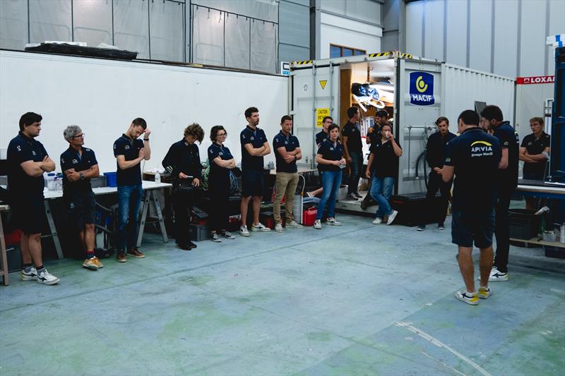 Apivia Voile team briefing at her launch in Lorient, France, August 2019 photo copyright Maxime Horlaville taken at  and featuring the IMOCA class
