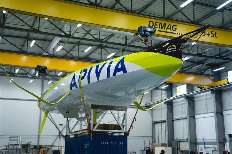 The canoe body of the IMOCA60 is almost skimmer-like Apivia at her launch in Lorient, France, August 2019 photo copyright Maxime Horlaville taken at  and featuring the IMOCA class