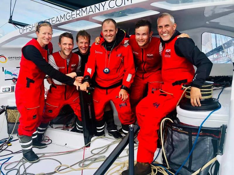OTG-Team (from left): Annie Lush, Ian Smyth, Conrad Colman, Robert Stanjek, Phillip Kasüske and Jens Kuphal - Rolex Fastnet Race photo copyright OTG taken at Royal Ocean Racing Club and featuring the IMOCA class