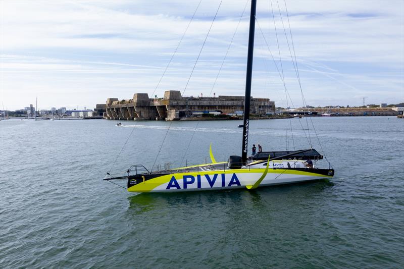 Apivia, the new IMOCA60 designed by Guillaume Verdier for Charlie Dahn (FRA) and aimed at the next Vendee Globe after her launching and fit-out at the former U-boat base in Lorient, France - photo © Maxime Horlaville