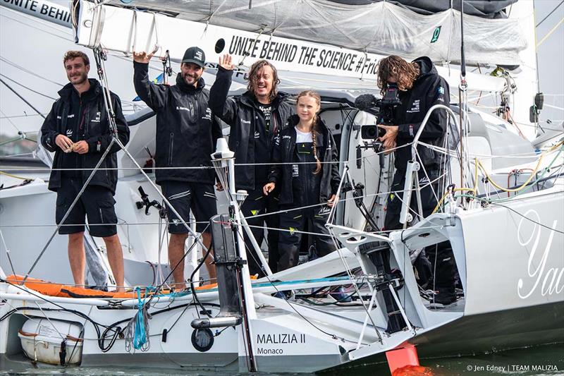 Team Malizia and Greta Thunberg arrival in NYC photo copyright Jen Edney taken at  and featuring the IMOCA class