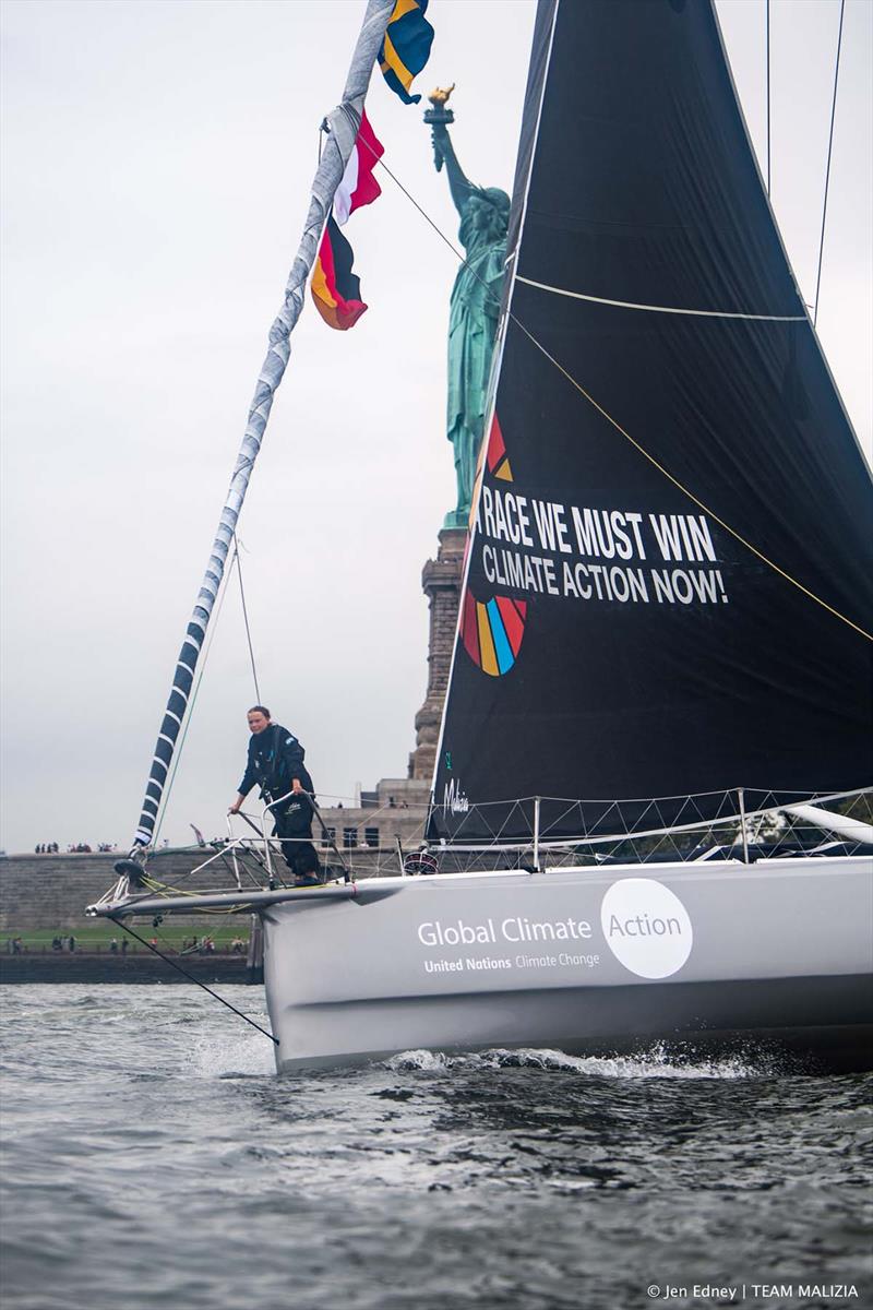 Team Malizia and Greta Thunberg arrival in NYC photo copyright Jen Edney taken at  and featuring the IMOCA class