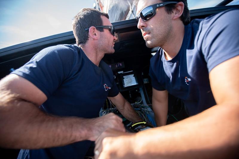 The 11th Hour Racing Team takes to the waters of France for their first training session photo copyright Amory Ross / 11th Hour Racing taken at  and featuring the IMOCA class