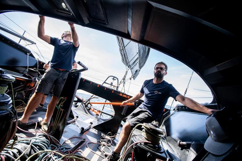 The 11th Hour Racing Team takes to the waters of France for their first training session photo copyright Amory Ross / 11th Hour Racing taken at  and featuring the IMOCA class