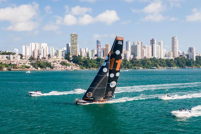 Charlie Enright and Pascal Bidegorry arrive in Salvador, Brazil, at the finish of the 2019 Transat Jacques Vabre in 5th place photo copyright Amory Ross / 11th Hour Racin taken at  and featuring the IMOCA class