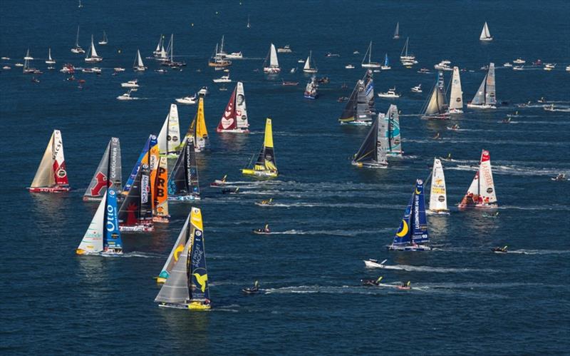 Fleet at start of the Vendee Globe, in Les Sables d'Olonne, France, on November 6th, 2016 photo copyright Jean-Marie Liot / DPPI / Vendee Globe taken at  and featuring the IMOCA class