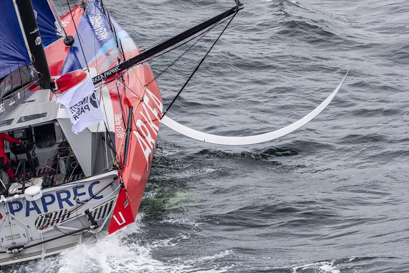 Damage to starboard foil aboard ARKEA PAPREC - Vendée-Arctique-Les Sables d'Olonne Race photo copyright Eloi Stichelbaut - polaRYSE / IMOCA taken at  and featuring the IMOCA class