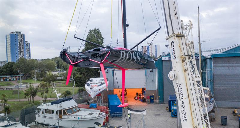 Hugo Boss IMOCA60 complete final check before heading for the start of the 2020 Vendee Globe Race photo copyright Alex Thomson Racing taken at  and featuring the IMOCA class