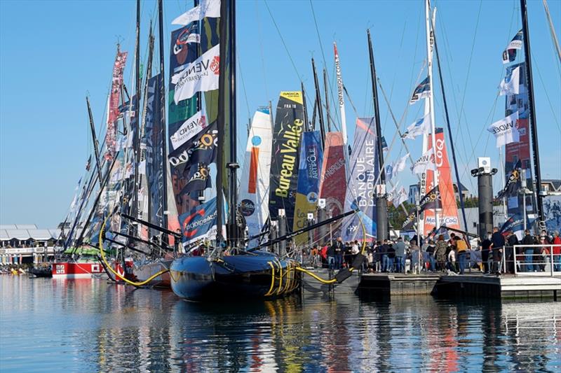 Boats at pontoons are illustrated during the Vendee Globe prestart in les Sables d'Olonne, France, on October 22, 2020 photo copyright Yvan Zedda / Alea taken at  and featuring the IMOCA class