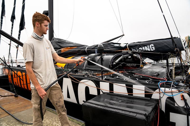 Cullen Zelenka, an intern from Oakcliff Sailing, worked on the 11th Hour Racing Team shore crew during the Fall 2020 training session in Newport, RI photo copyright Kristi Wilson | 11th Hour Racing taken at  and featuring the IMOCA class