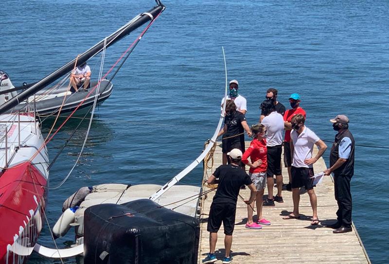 Initiatives Coeur, skipper Sam Davies(GBR), is pictured arriving in the harbour after having suffered major damages during the Vendee Globe race, in Cape Town, South Africa, on December 5, 2020 photo copyright Nikki Behrens taken at Royal Cape Yacht Club and featuring the IMOCA class