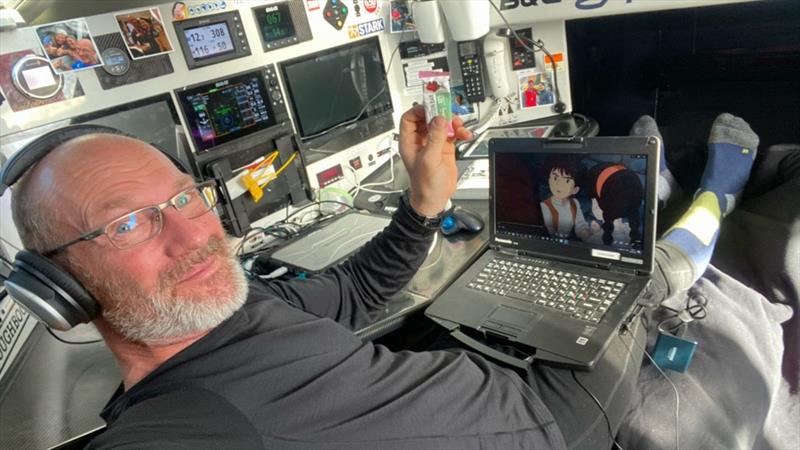 Ari Huusela (Stark) enjoys a rare restful moment photo copyright #VG2020 taken at  and featuring the IMOCA class