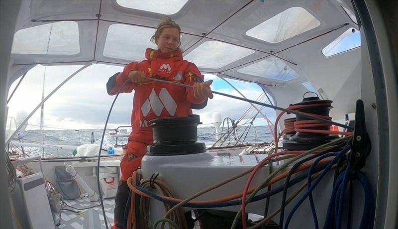 Isabelle Joschke (MACSF) at work photo copyright #VG2020 taken at  and featuring the IMOCA class