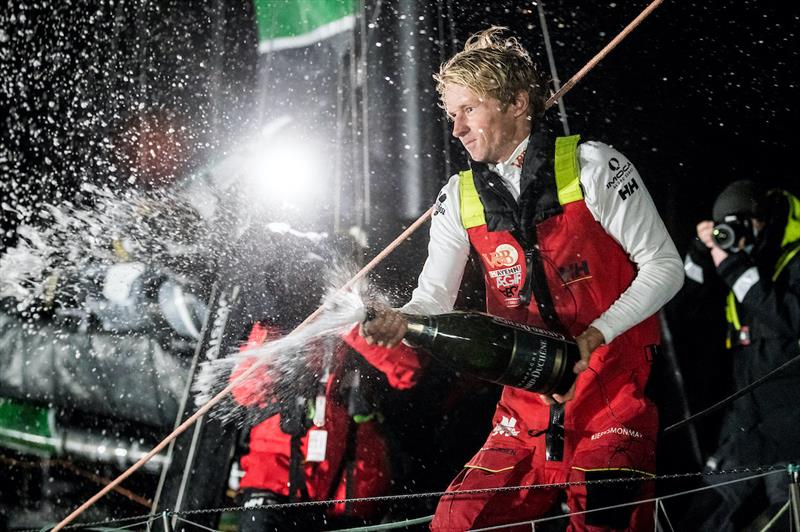 Maxime Sorel arriving in Les Sables d'Olonne after finishing the Vendée Globe photo copyright Vinceent Curutchet taken at  and featuring the IMOCA class