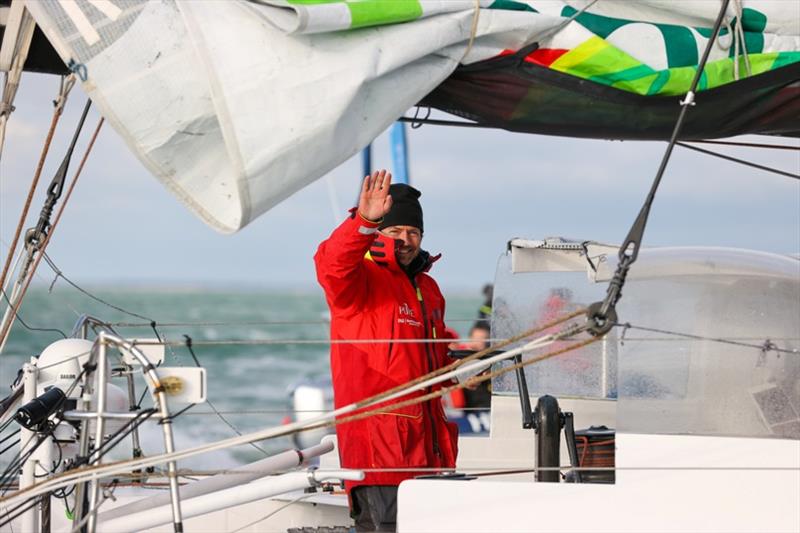 Skipper Romain Attanasio (FRA), PURE - Best Western Hotels and Resorts, is pictured during arrival of the Vendée Globe sailing race photo copyright Jean-Marie Liot taken at  and featuring the IMOCA class