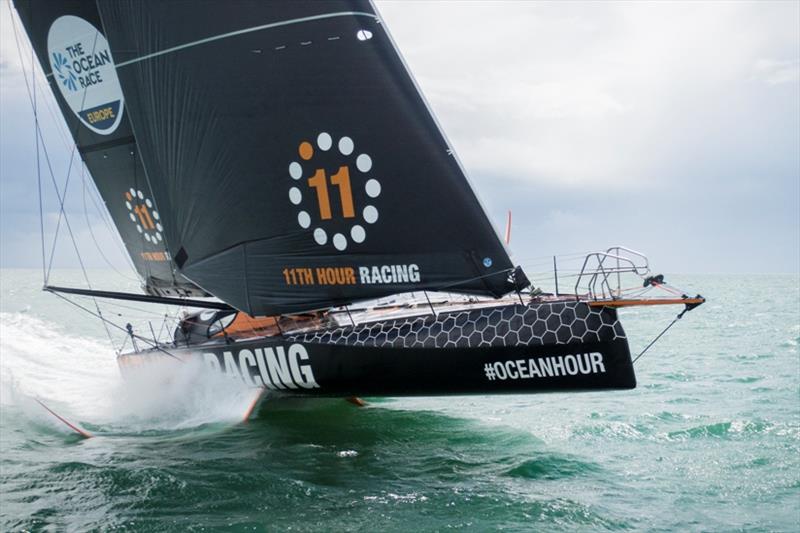 11th Hour Racing Team sailing in Concarneau, France in the lead up to the start of The Ocean Race Europe photo copyright Amory Ross / 11th Hour Racing taken at  and featuring the IMOCA class