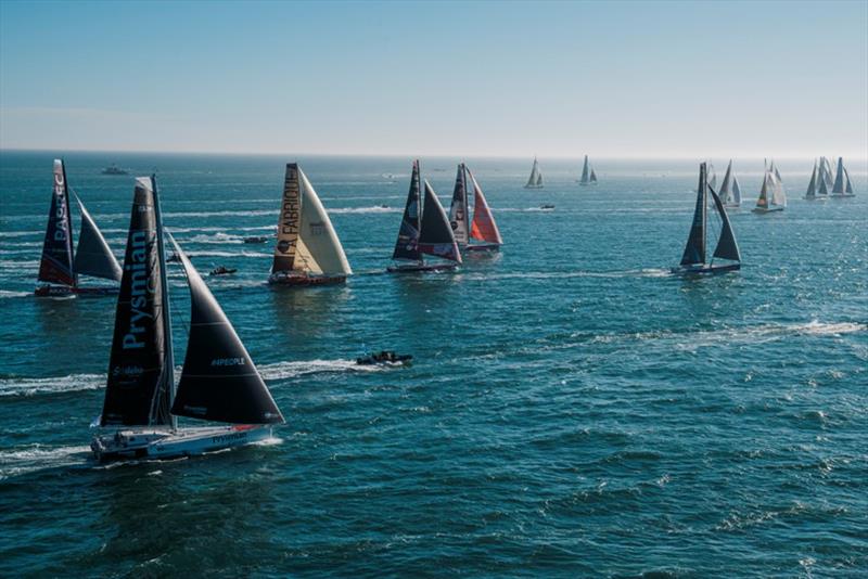 Fleet is taking the start of the Vendee Globe sailing race on November 8, 2020 photo copyright Jean-Louis Carli / Alea taken at  and featuring the IMOCA class