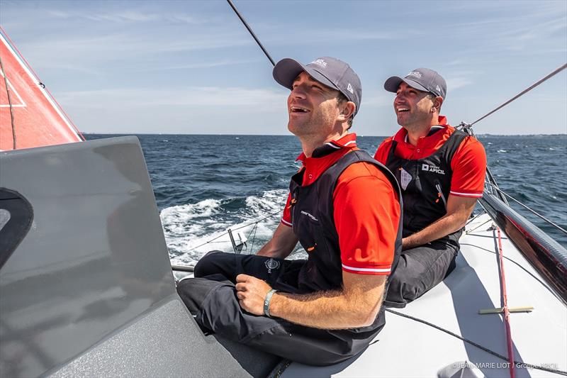 Damien Seguin, skipper of IMOCA Groupe APICIL and his co-skipper Benjamin Dutreux, training off Lorient on June 24 - photo © Jean-Marie Liot - www.jmliotstudio.com