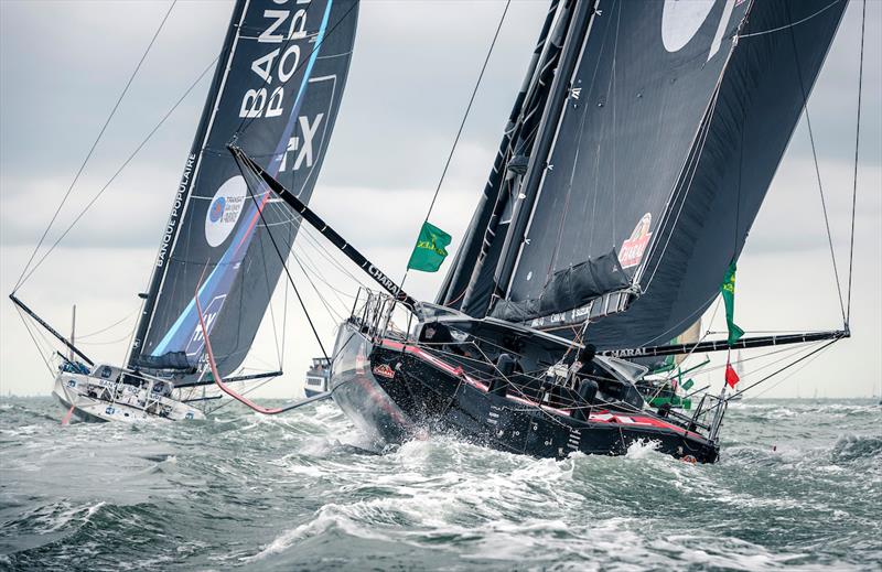 Charal, Sail no: FRA8, Owner: Jeremie Beyou, Sailed by: Jeremie Beyou, Banque Populaire, Sail no: FRA30, Owner: Erwan Steff, Sailed by: Clarisse Cremer - photo © PolaRYSE / IMOCA Class