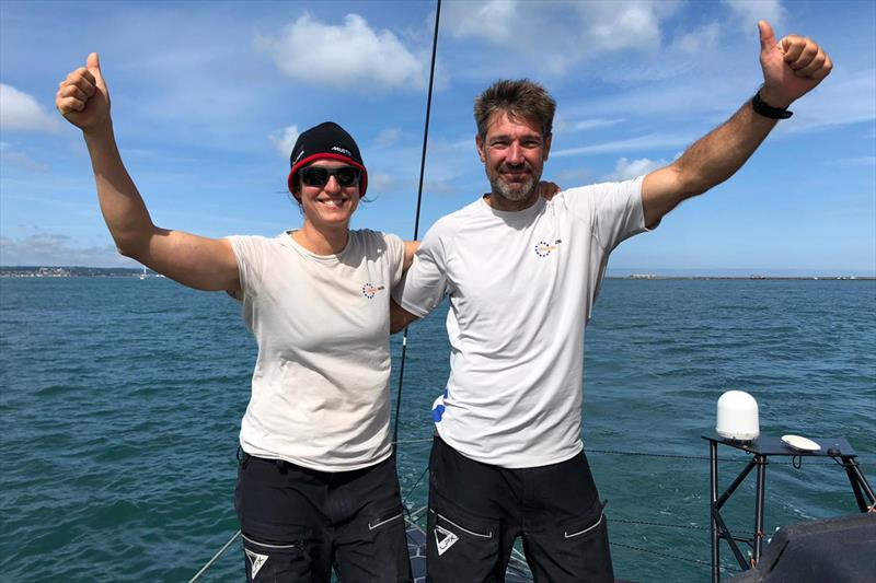 Onboard 11th Hour Racing Team during the Rolex Fastnet Race, co-skippper by Justine Mettraux and Simon Fisher. The double-handed team came third in the IMOCA class photo copyright Harry KH  taken at Royal Ocean Racing Club and featuring the IMOCA class