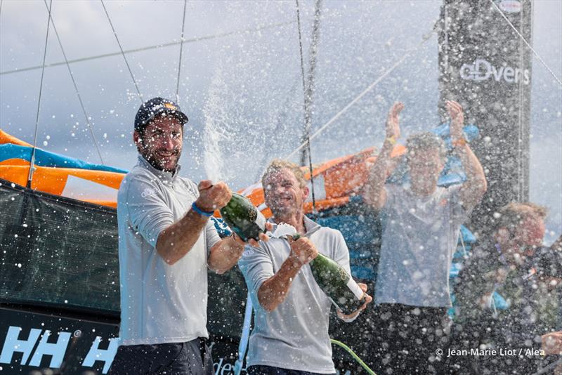 Thomas Ruyant and Morgan Lagravière on LinkedOut win the IMOCA class in the Transat Jacques Vabre - photo © Jean-Louis Carli / Alea