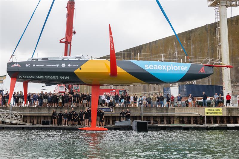 The new IMOCA Malizia - Seaexplorer hits the water for the first time photo copyright Ricardo Pinto / Team Malizia taken at  and featuring the IMOCA class