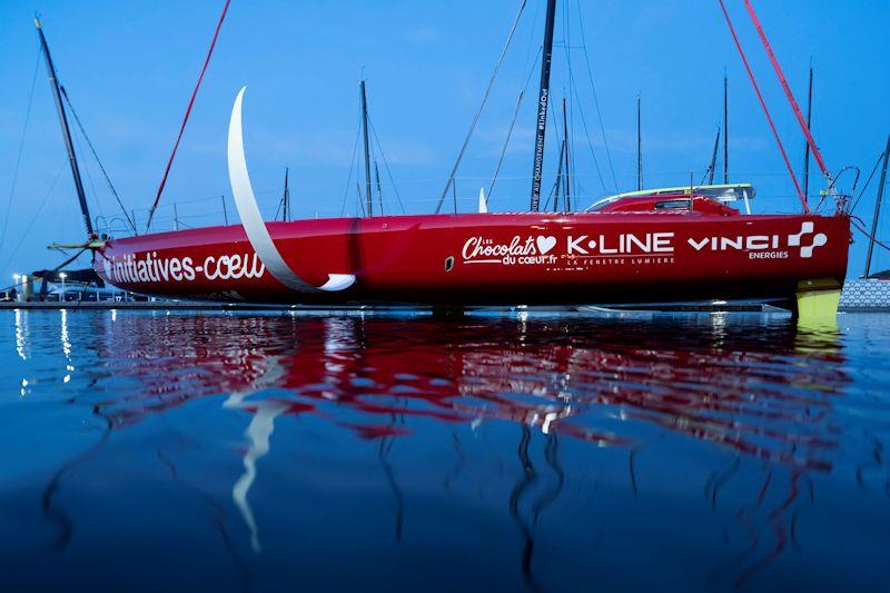 Sam Davies watches the new Initiatives-Cœur emerge from its shed in Lorient photo copyright Vincent Curutchet  taken at  and featuring the IMOCA class