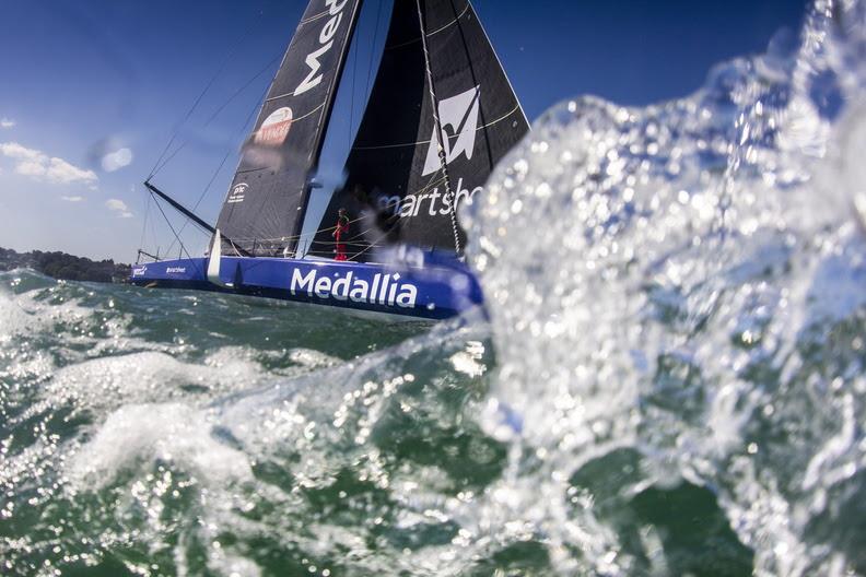 The leading boats are past the Lizard in the Sevenstar Round Britain & Ireland Race photo copyright Paul Wyeth / www.pwpictures.com taken at Royal Ocean Racing Club and featuring the IMOCA class