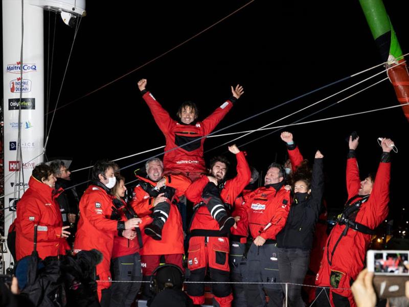 Maitre Coq, skipper Yannick Bestaven (FRA), during finish of the Vendee Globe sailing race, on January 28, 2021 photo copyright Jean-Marie Liot / Alea taken at  and featuring the IMOCA class