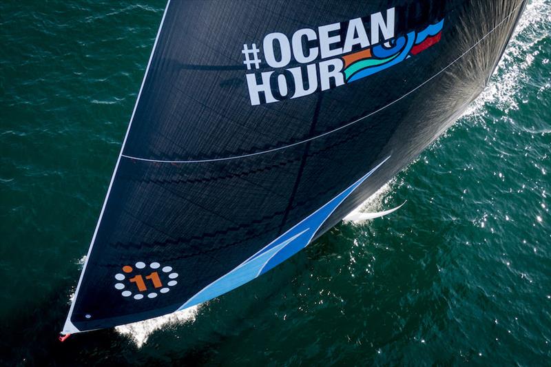 September 13, 2021. 11th Hour Racing Team's new racing sailboat, a foiling IMOCA 60 puts in a long day of light-air testing off Concarneau, France photo copyright Amory Ross / 11th Hour Racing Team taken at  and featuring the IMOCA class