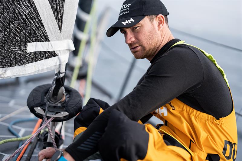 Benjamin Dutreux is happy with the first race of The Ocean Race photo copyright Gauthier Lebec / GUYOT environnement - Team Europe taken at  and featuring the IMOCA class