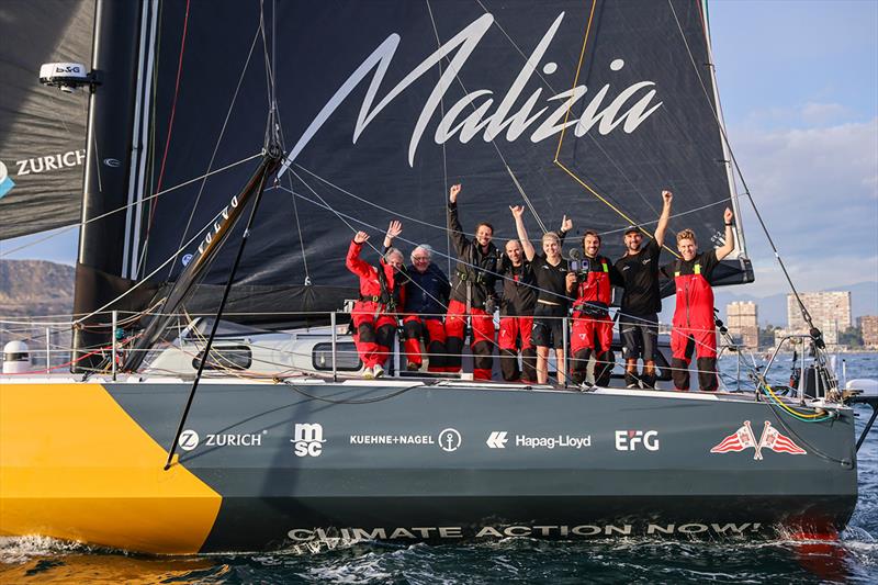Team Malizia's sailing crew and guests after crossing the finish line of the The Ocean Race Alicante In-Port Race photo copyright Sailing Energy / The Ocean Race taken at  and featuring the IMOCA class