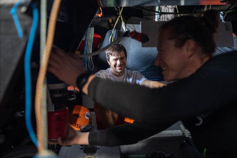Iker Martínez, former Volvo Ocean Race skipper and Olympic gold medallist, on Sébastien Simon, crew on Guyot Environnement-Team Europe - photo © Charles DRAPEAU - GUYOT Team Europe