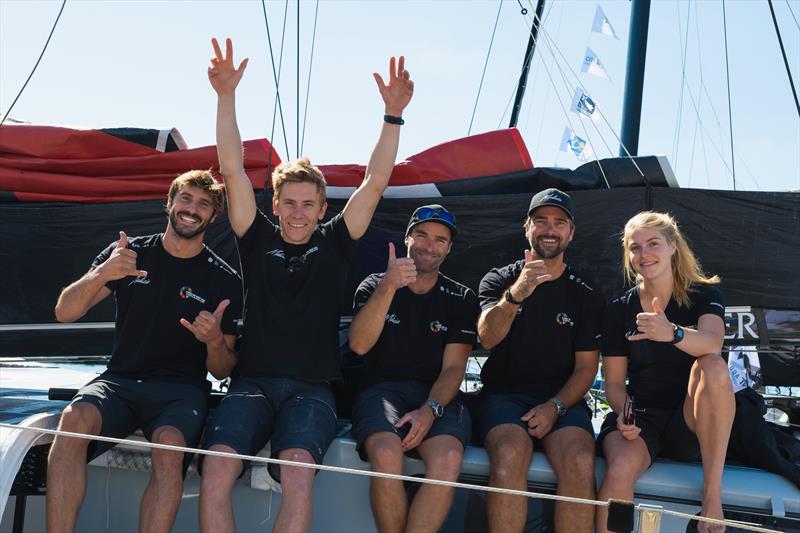 Team Malizia's sailing crew for Leg 1 from left to right: Antoine Auriol, Will Harris, Nico Lunven, Boris Herrmann, and Rosalin Kuiper - photo © Jimmy Horel / Team Malizia