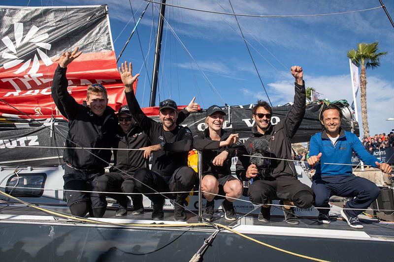 Team Malizia's sailing crew for Leg 1, from left to right: Will Harris, Nico Lunven, Boris Herrmann, Rosalin Kuiper, and Antoine Auriol, as well as the leg jumper - The Ocean Race photo copyright Ricardo Pinto / Team Malizia taken at  and featuring the IMOCA class