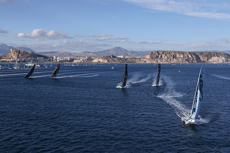 The fleet of five IMOCAs crossed the start line of The Ocean Race  photo copyright Sailing Energy / The Ocean Race taken at  and featuring the IMOCA class