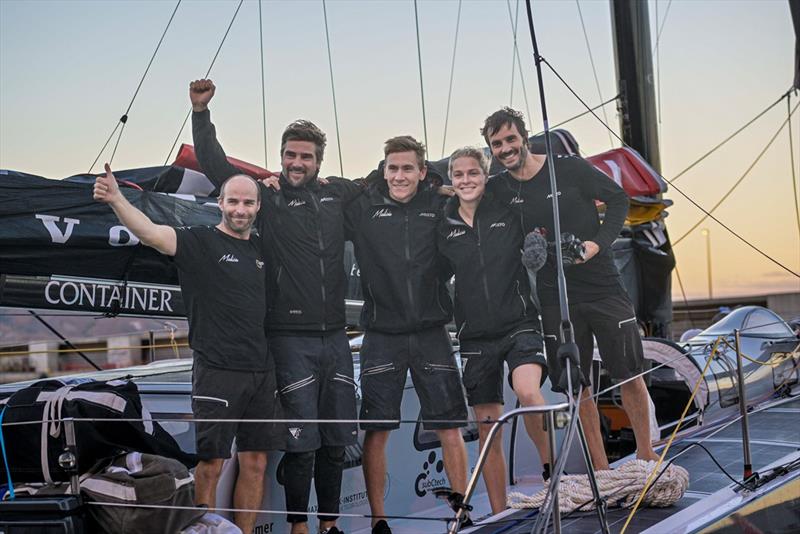 Team Malizia's cheerful sailing crew arriving in Mindelo, from left to right: Nico Lunven, Boris Herrmann, Will Harris, Rosalin Kuiper, and Antoine Auriol - photo © Sailing Energy / The Ocean Race