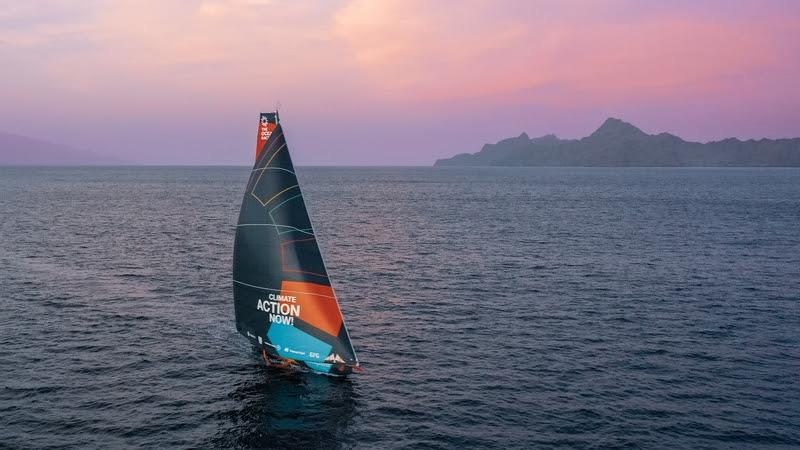 25 January 2023, Leg 2 onboard Team Malizia. Aerial view of the first sunset after departing Sao Vicente, Cabo Verde photo copyright Antoine Auriol / Team Malizia taken at  and featuring the IMOCA class