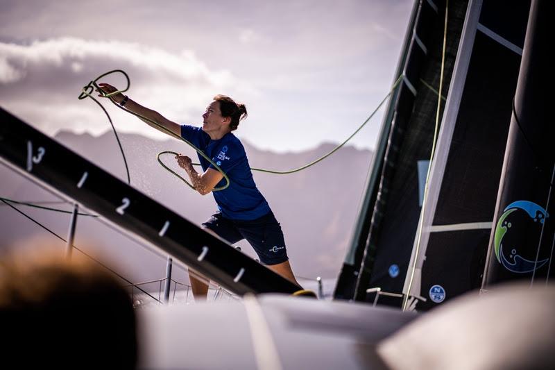 26 January 2023, Leg 2 onboard Holcim - PRB Team. Susann Beucke throws the new sheet outboard of the foil - photo © Georgia Schofield / polaRYSE / Holcim - PRB