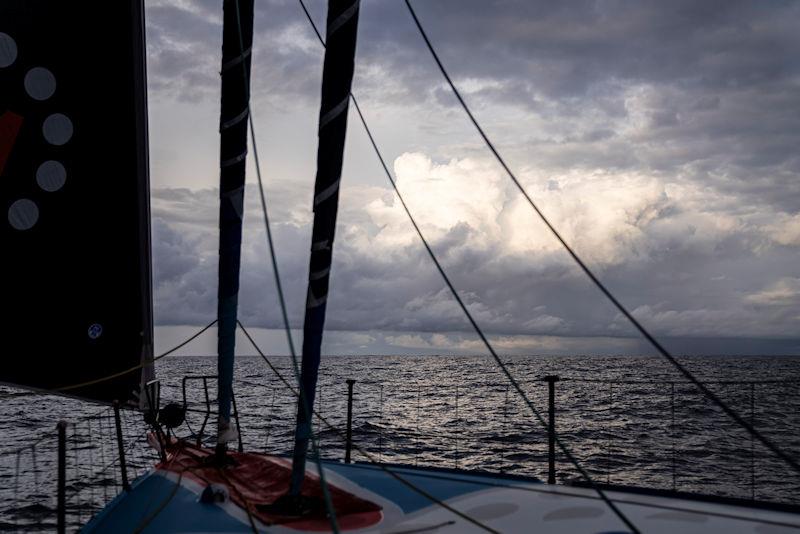 Onboard 11th Hour Racing Team during The Ocean Race Leg 2, day 5. The first sunrise in the Doldrums brings a different view: towering clouds and occasional rain - photo © Amory Ross / 11th Hour Racing / The Ocean Race