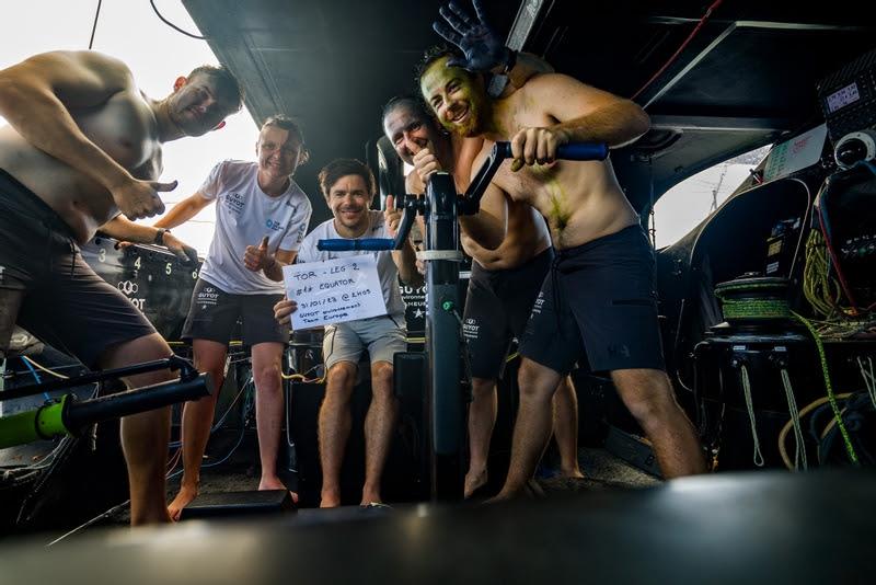 31 January 2023, Leg 2, Day 7. First Equator cross ritual onboard Biotherm photo copyright Anne Beauge / Biotherm taken at  and featuring the IMOCA class