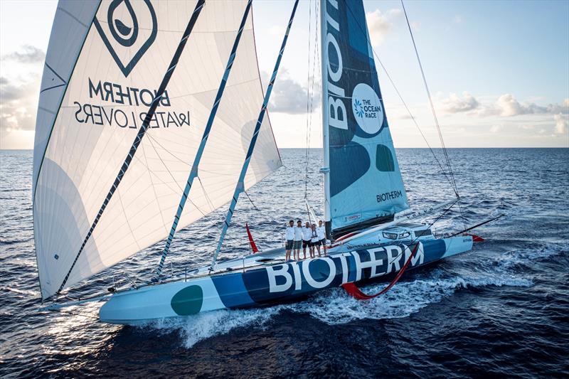 3 February 2023, Leg 2 onboard Biotherm. Drone view photo copyright Anne Beauge / Biotherm taken at  and featuring the IMOCA class