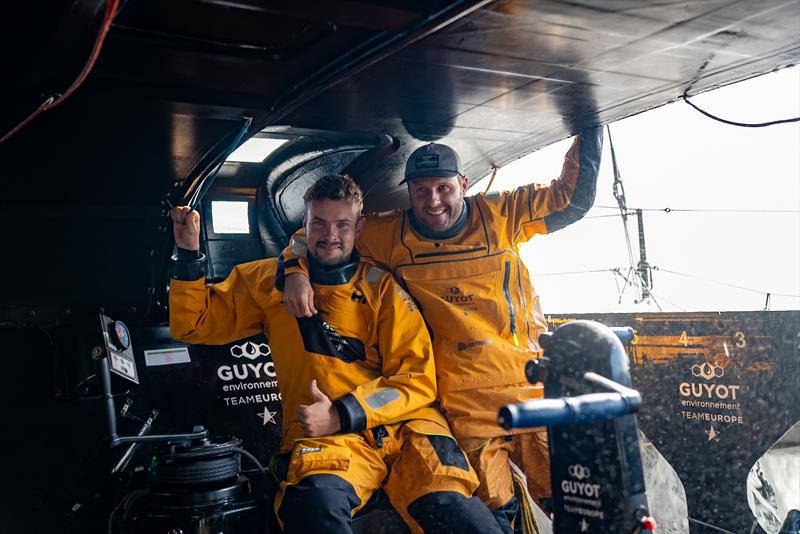 The Ocean Race Leg 2, Day 14 onboard GUYOT environnement - Team Europe. Robert Stanjek and Phillip Kasüske asked the OBR to take a picture of them, as they have never been so South together before photo copyright Charles Drapeau / GUYOT environnement - Team Europe taken at  and featuring the IMOCA class