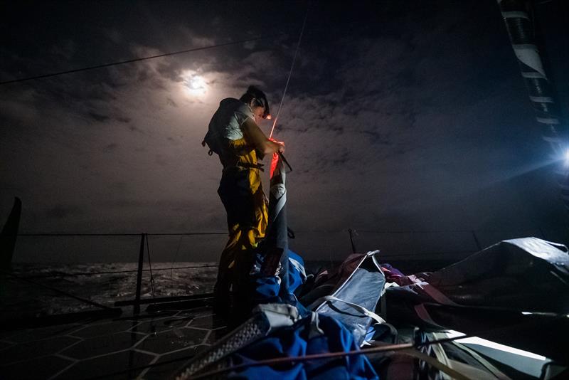 Regardless of the pace, the crew works hard on board - photo © Charles Drapeau / GUYOT environnement - Team Europe