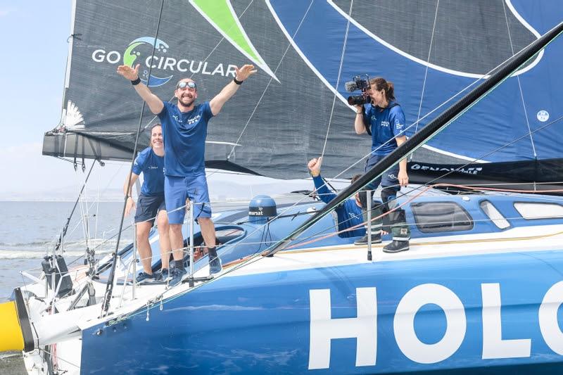 Elation onboard Team Holcim-PRB as they cross the line in first place to take Leg 2 of The Ocean Race in Cape Town photo copyright Sailing Energy / The Ocean Race taken at  and featuring the IMOCA class