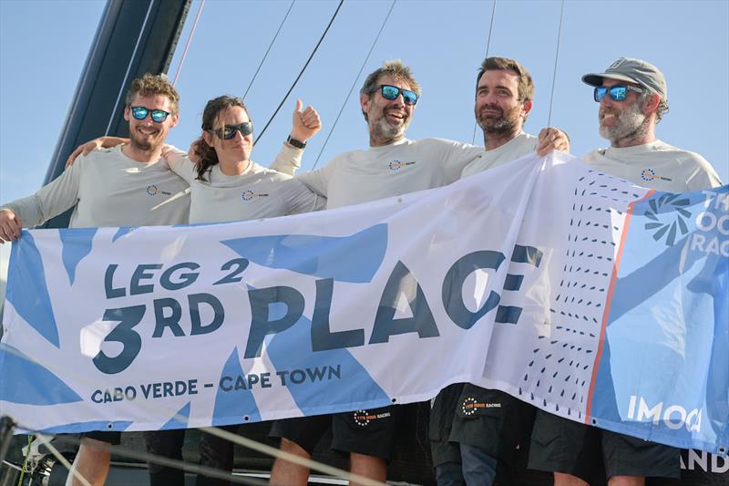 12 February , The Ocean Race Leg 2 arrivals to Cape Town. 11th Hour Racing Team on the pontoon ad they take place 3 on Leg 2 photo copyright Sailing Energy / The Ocean Race taken at  and featuring the IMOCA class