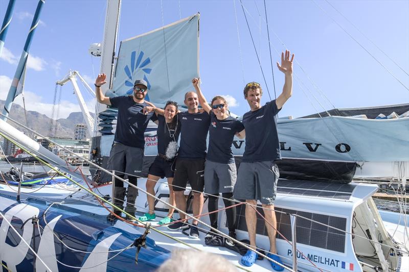 12 February , The Ocean Race Leg 2 arrivals to Cape Town. Biotherm celebrates on the pontoon after taking second place on Leg 2 photo copyright Sailing Energy / The Ocean Race taken at  and featuring the IMOCA class